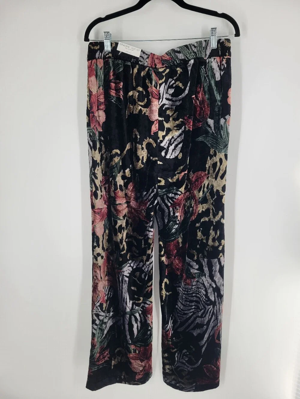 Chico’s Velvet Floral and Animal Print Wide-Leg Pants size 10T New